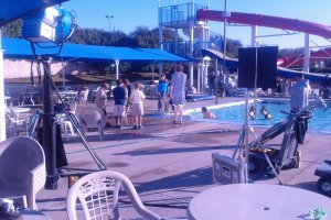 Filming at a swimming pool in December