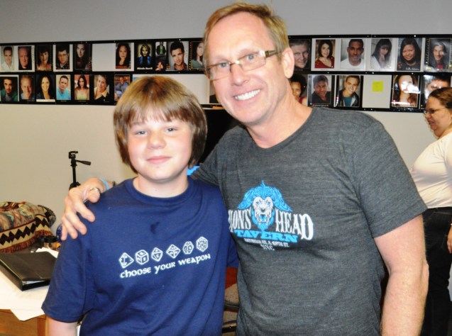 This is me with Del Shores at the end of yesterday's acting bootcamp. We had to prepare two scenes (a monoloque and a 5-line script for a bit  part, something we'd auditioned for but not gotten), and then he gave us another scene we had to cold read. Lots of work, but worth it!