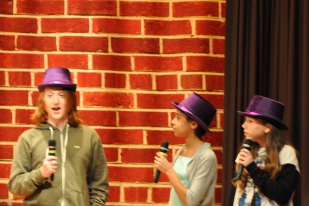 Tobias Lutz Athena Mwema and Sadie Meador in How to Succeed in Jr. High Without Really Trying