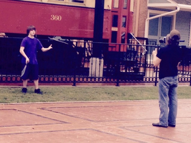 Dallas juggler Kameron Badgers with videographer Todd Jenkins