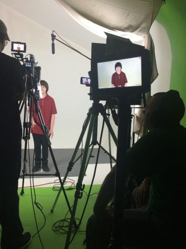 Kameron in monitor during PSA filming