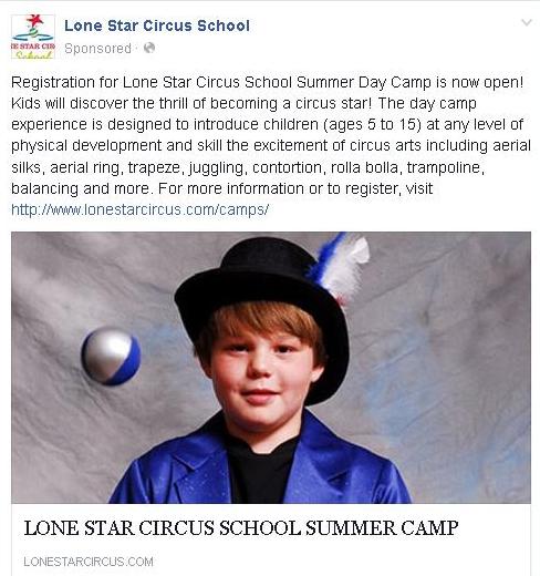 Lone Star Circus Summer Camp Ad 2016