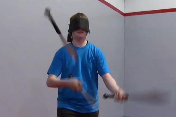 Kameron Badgers Juggling Knives while Blindfolded